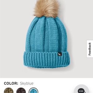 Women’s Eddie Bauer Sky Blue Knit Beanie with Pom Pom